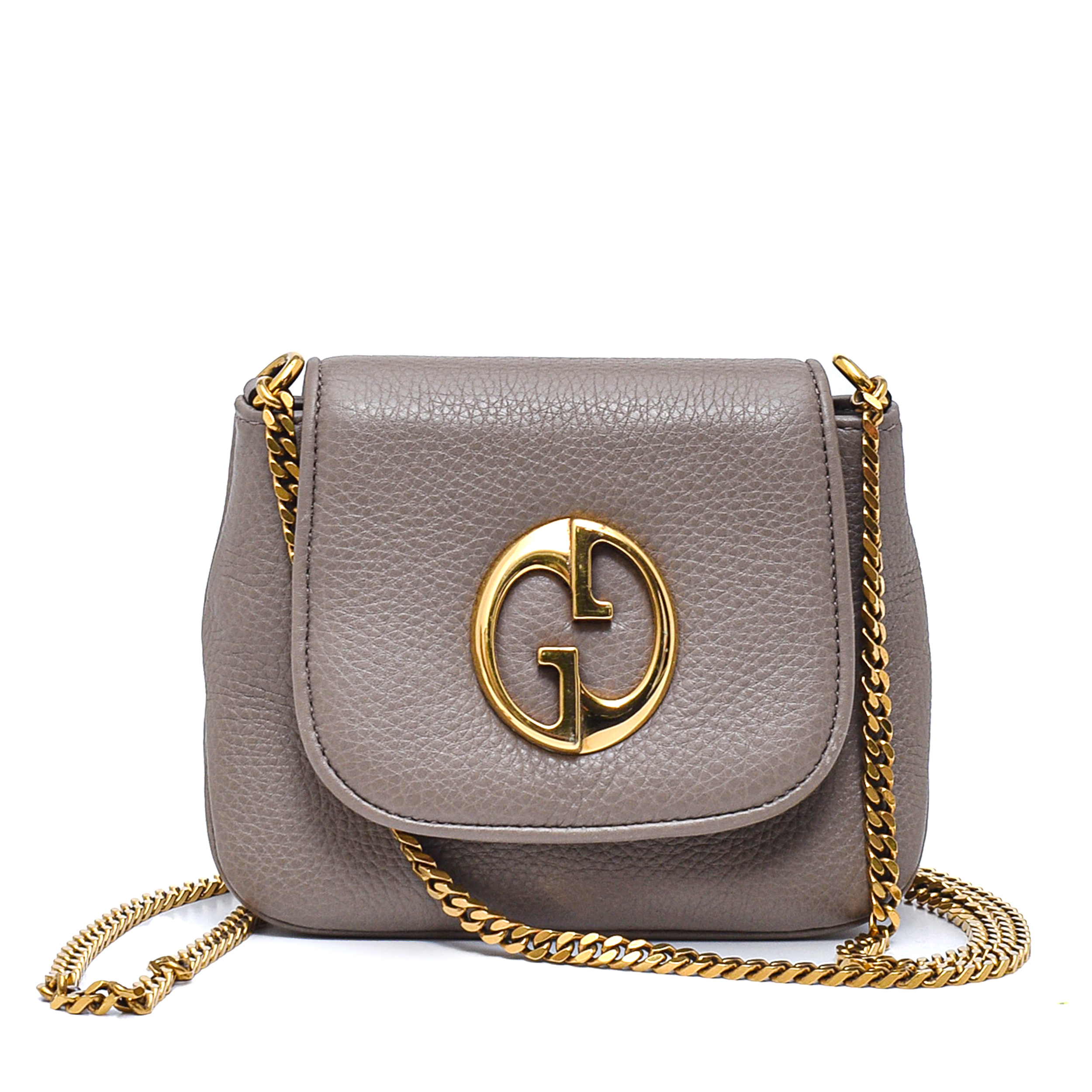 Gucci - Grey Grained Leather 1973 Chain Purse Crossbody Bag